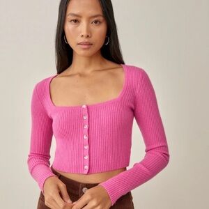 Reformation Idina Cashmere Cropped Cardigan - Snapdragon